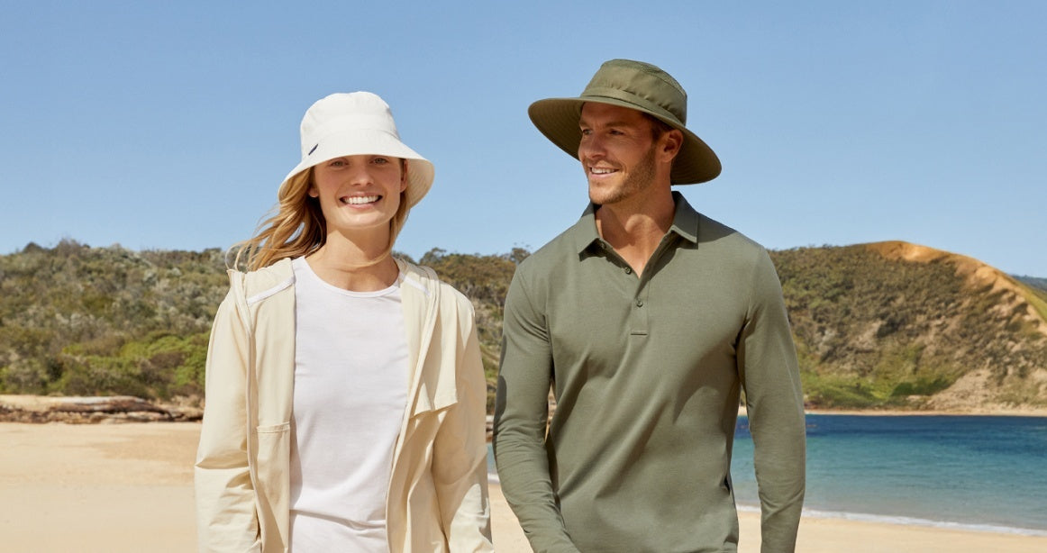 Men and women wearing Solbari Sun Hats and sun protection tops.