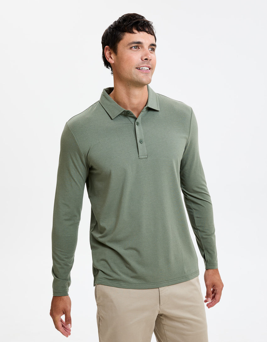 Sun Protective Long Sleeve Polo Shirt For Men UPF 50+ | UV Protection