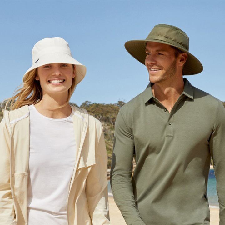 Men and women wearing Solbari Sun Hats and sun protection tops.